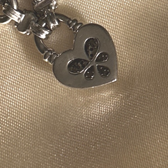 Sterling Silver 925 Diamond Heart Charm Rolo Link Toggle Bracelet Signed KRN - Picture 11 of 16